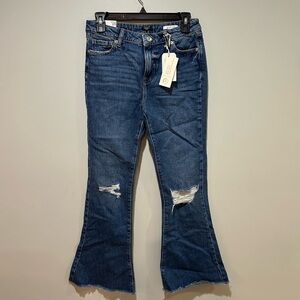 Forever 21 Dark Blue Flare Jeans with Ripped Knees